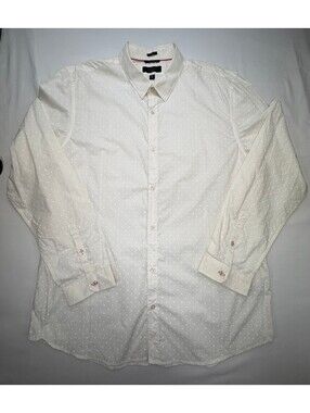 Guess Men's Dress Shirt Dotted Cotton Long Sleeve Button Down Size XL White